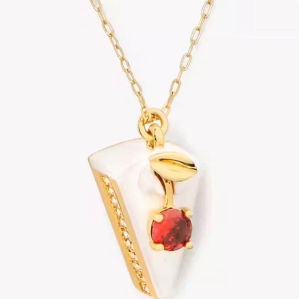 kate spade Gold-Tone White Cherry Pendant Necklace with Red Stone